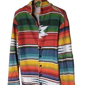 DETI Southwest Pattern Woven Cotton Button Down Cardigan size 2XL